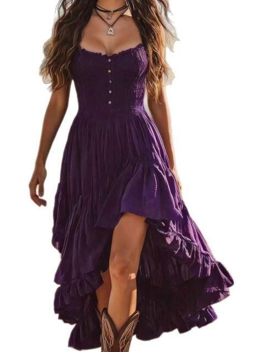 Magenta Ruffled High-Low Sundress with faux Button Front - Picture 5 of 5